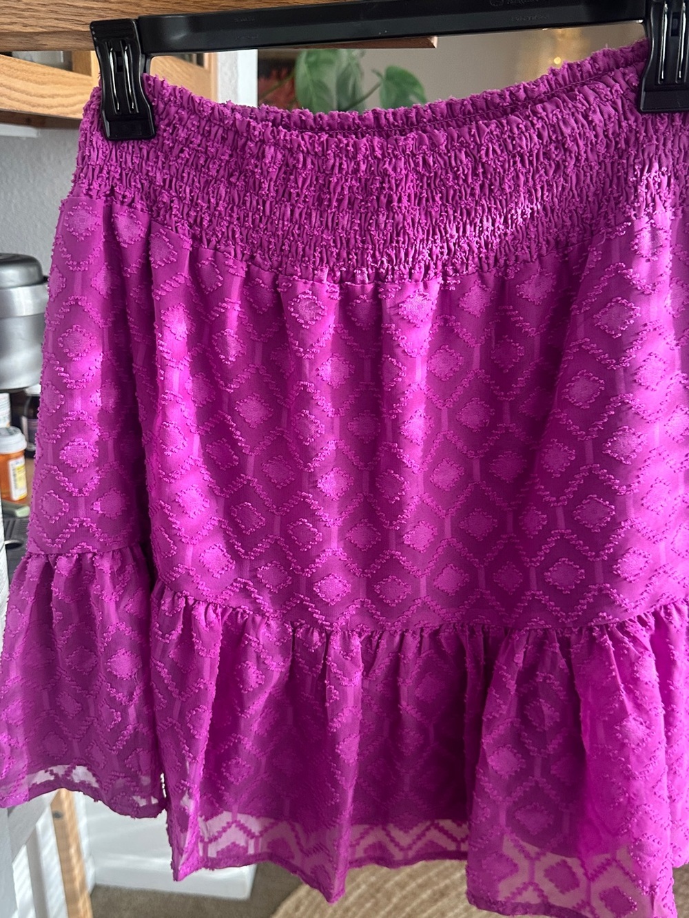 Bar III Fuchsia Smocked Ruffle Mini Skirt
